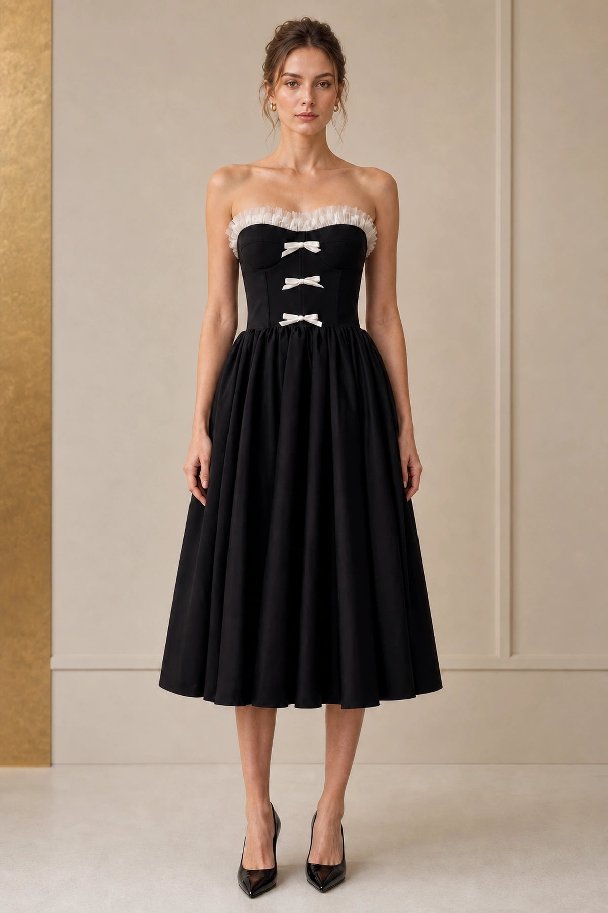 Coquette A-line Strapless Sleeveless Lace-up Back Midi Homecoming Dress
