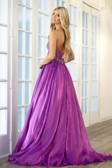 Glamorous A-Line Strapless Sweetheart Beaded Bodice Rhinestone Satin Ball Prom Dress