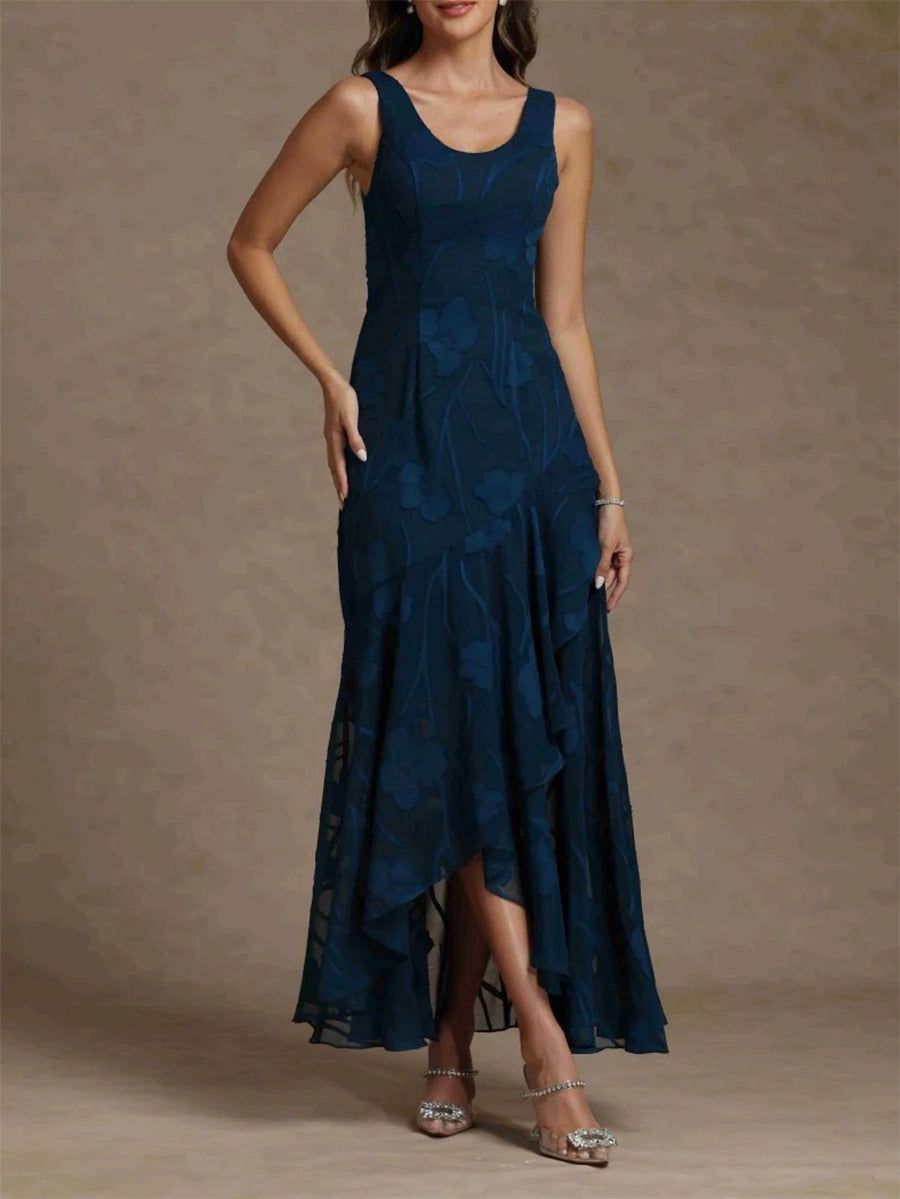 Plum A‑Line V‑Back Floral Chiffon Two‑Piece Mother of the Bride Dress
