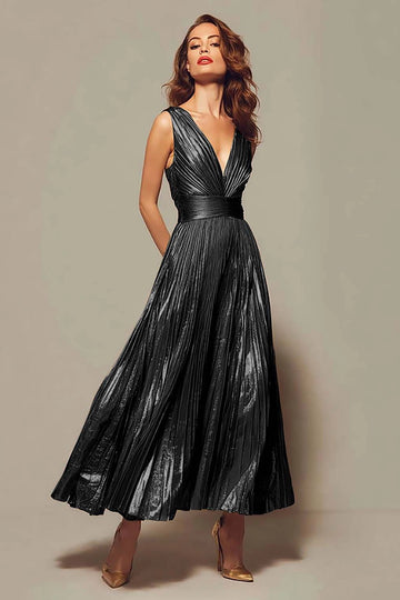Elegant A‑Line V‑Neck Sleeveless V‑Back Floor‑Length Bridesmaid Prom Dress