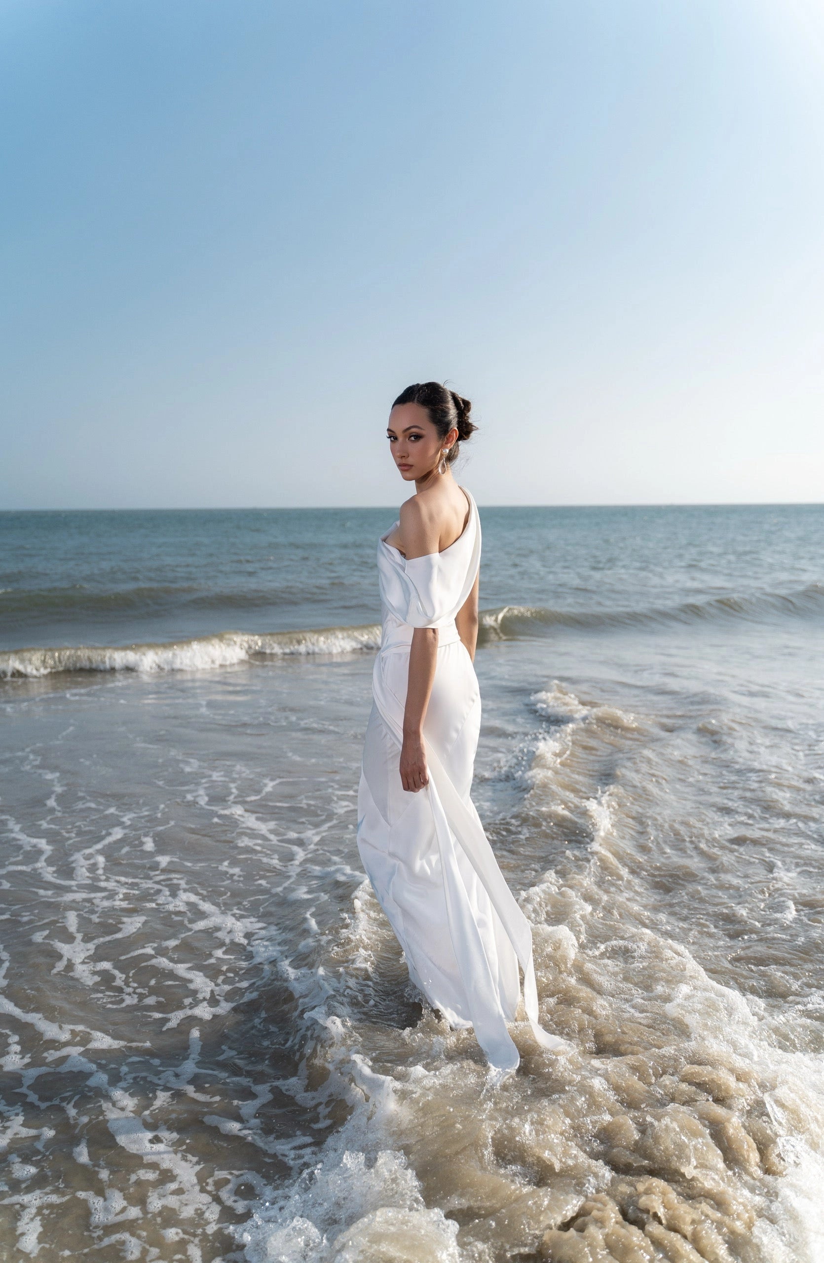 Chic Sheath One‑Shoulder Asymmetrical Open Back Floor‑Length Wedding Dress