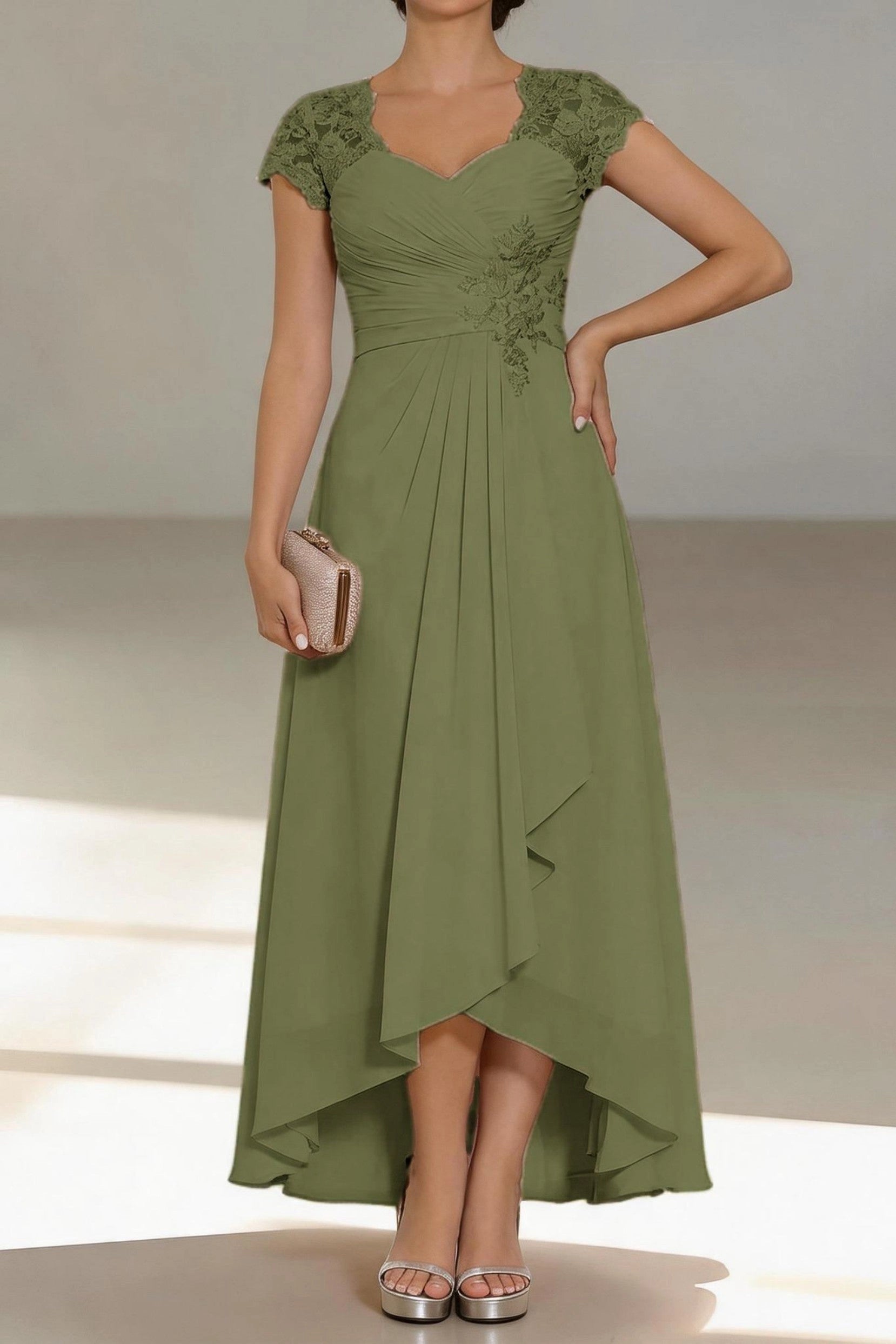 Romantic A-Line Sweetheart Cap Sleeve Zip Back High Low Mother Of The Bride Dress