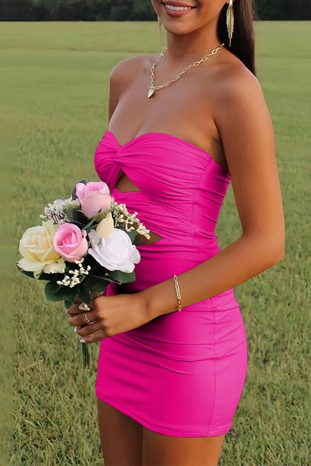 Bodycon Sweetheart Cutout Ruched Mini Party Dress Short Homecoming Dress