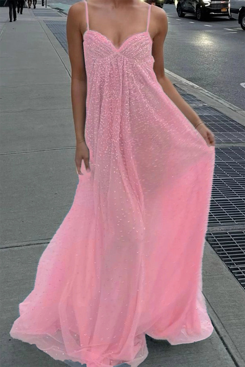 Dusty Pink A-line Sweetheart Spaghetti Strap Low Back Long Evening Dress