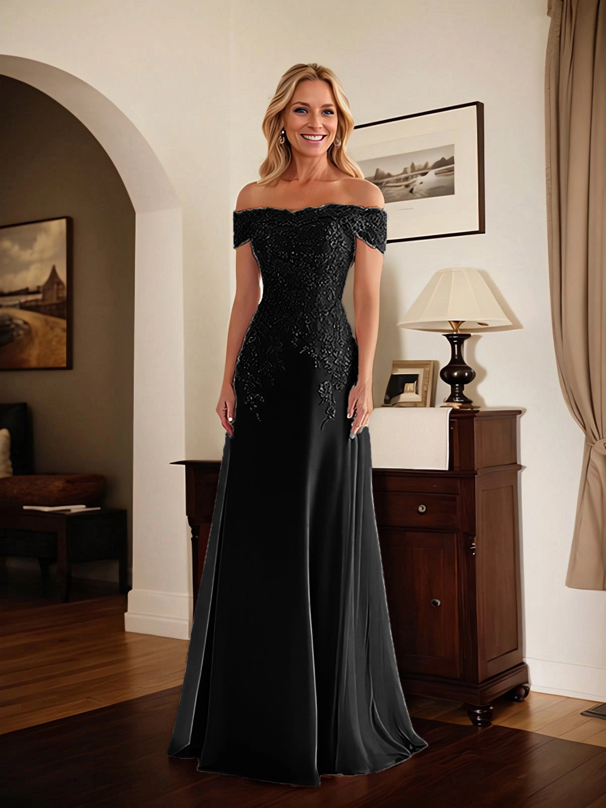 Dusty Gray Off The Shoulder Lace Applique Mermaid Long Mother Of The Bride Dress