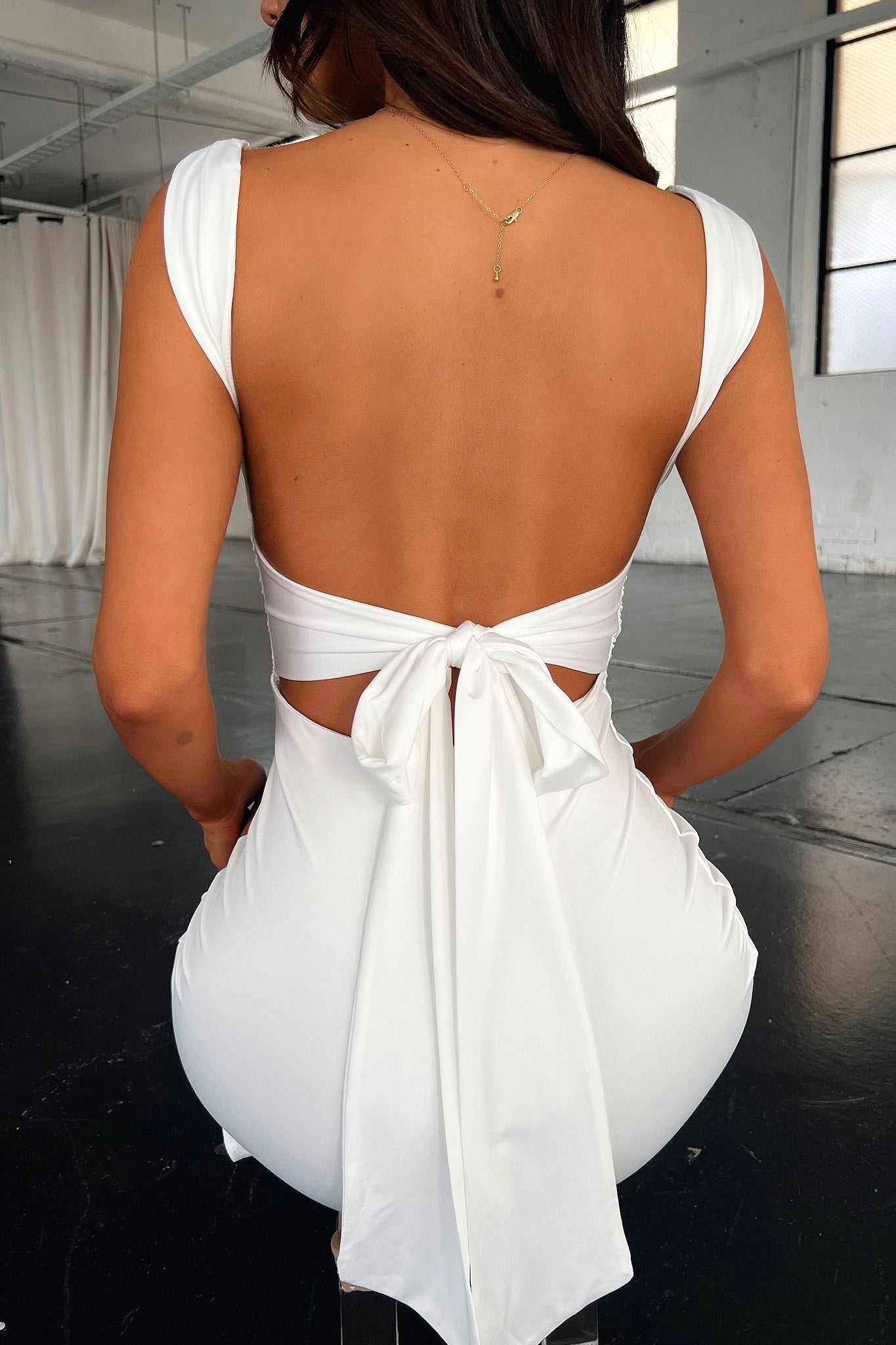 Ruched Bodycon Square Neck Tie Back Mini Homecoming Dress