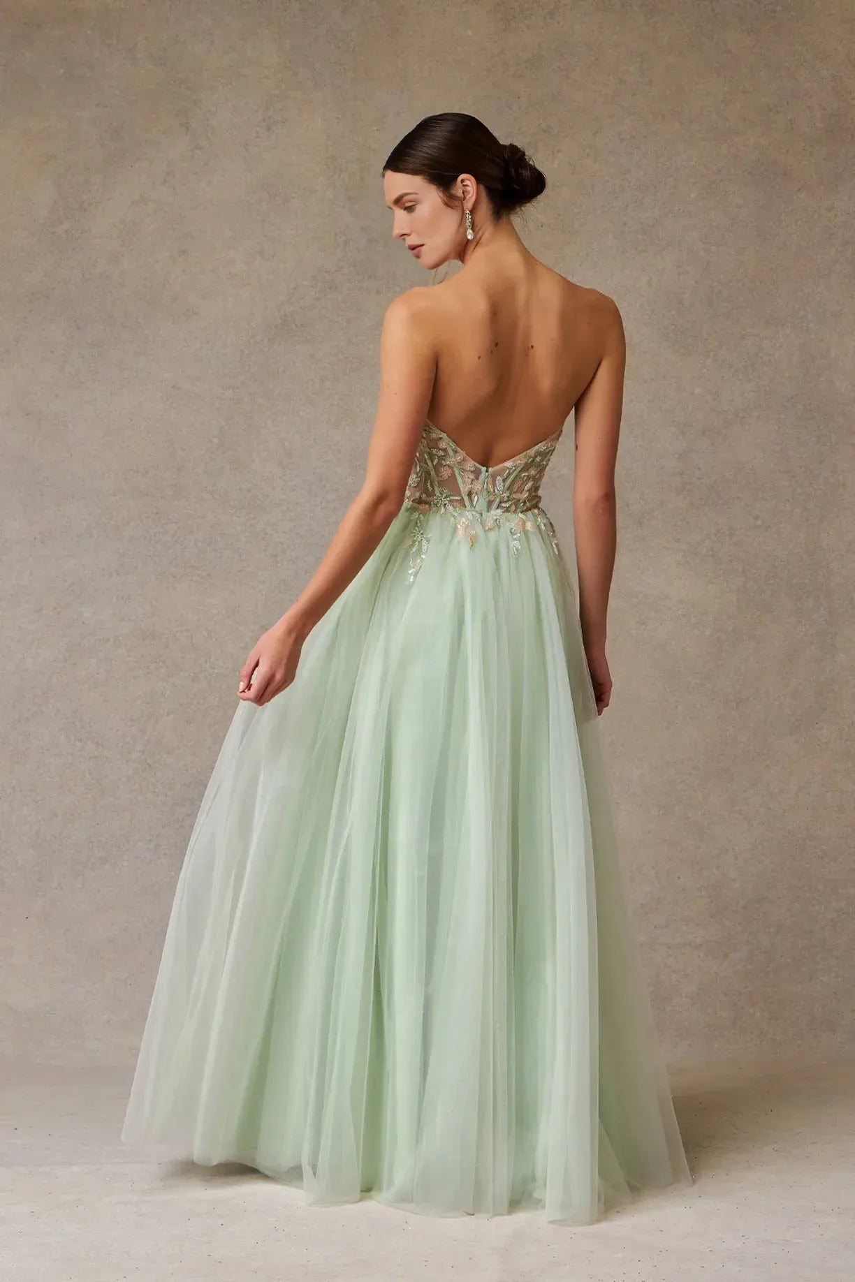 Whimsical A-Line Sweetheart Strapless Tulle Long Floral Slit Prom Dress