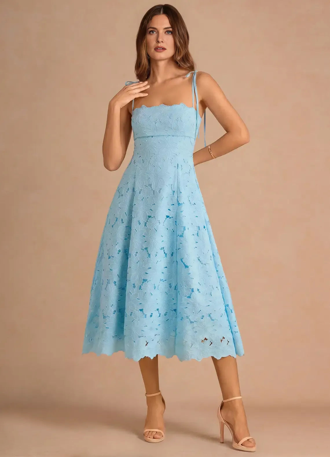 Romantic Aline Straight Sleeveless Lace Midi Cocktail Dress TieStrap Laceup Bridesmaid Dress