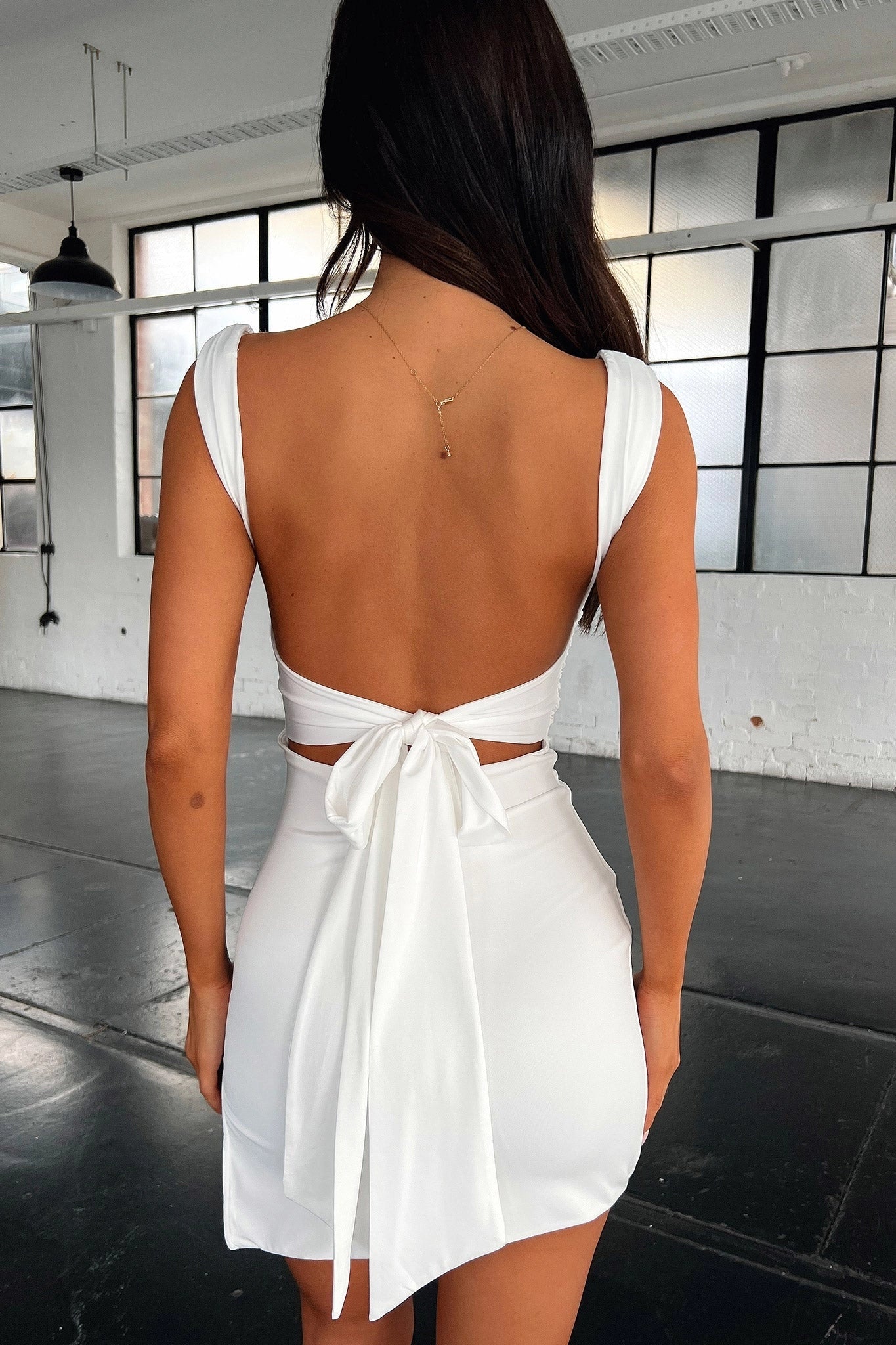 Ruched Bodycon Square Neck Tie Back Mini Homecoming Dress
