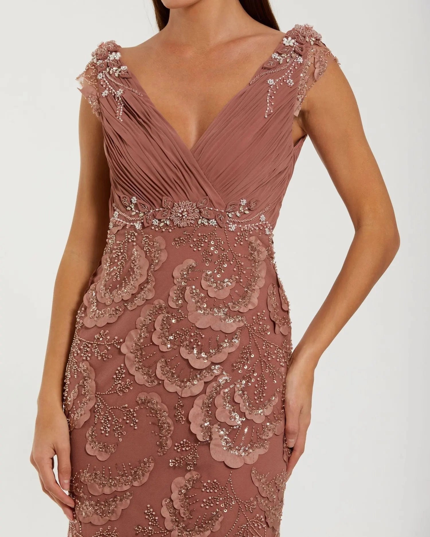 Navy Sheath V‑Neck Cap Sleeve V‑Back Long Mother Of The Bride Dress