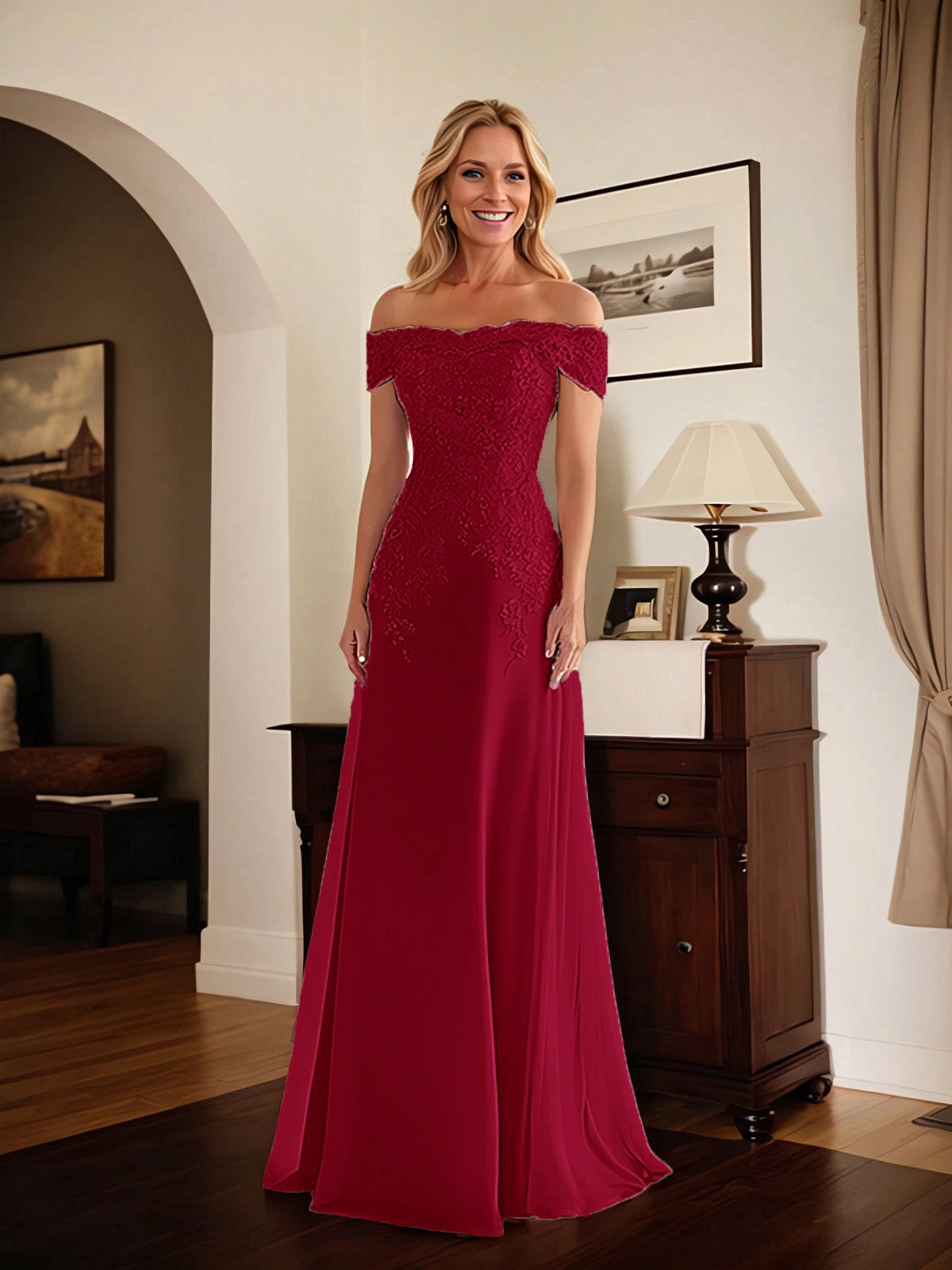 Dusty Gray Off The Shoulder Lace Applique Mermaid Long Mother Of The Bride Dress