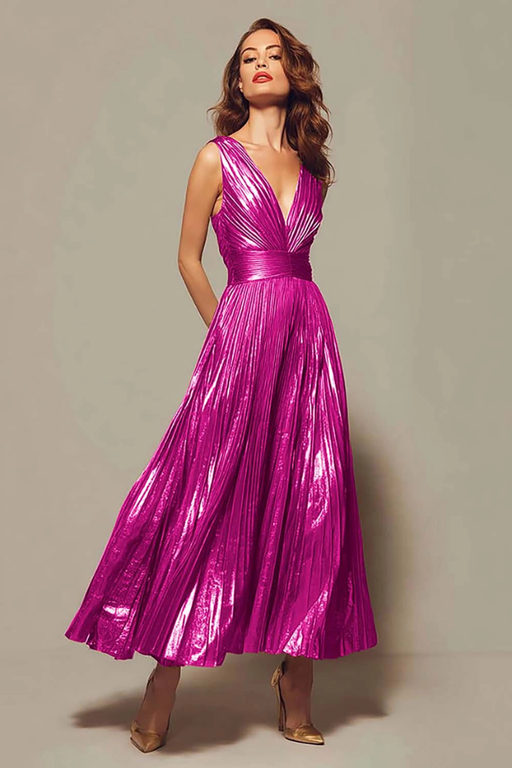 Elegant A‑Line V‑Neck Sleeveless V‑Back Floor‑Length Bridesmaid Prom Dress