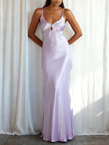 Sleek Slip V‑Neck Spaghetti‑Strap Tie‑Back Long Prom Dress