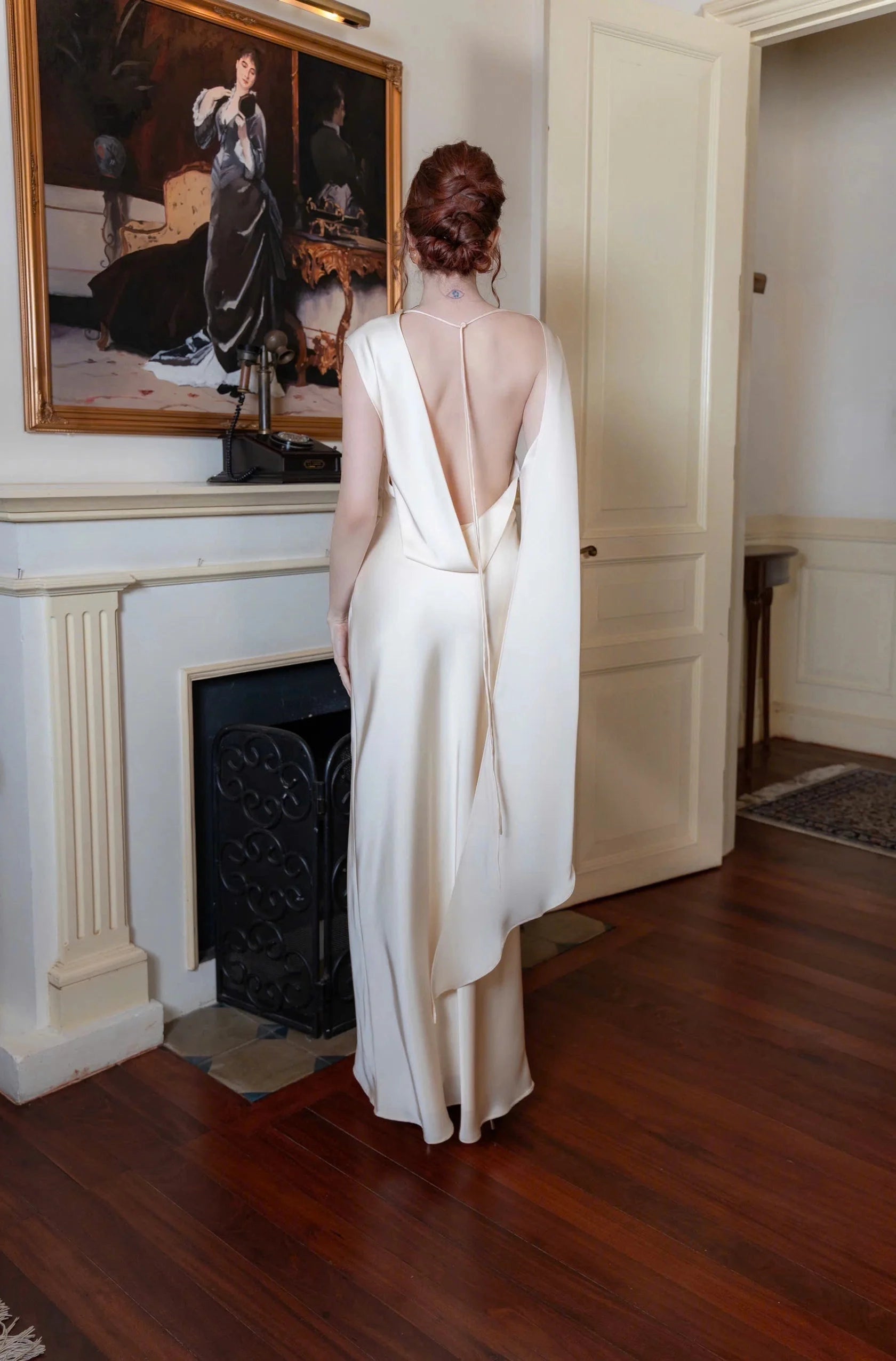 Elegant Sheath Bateau Sleeveless Plunge Back Floor‑Length Wedding Dress