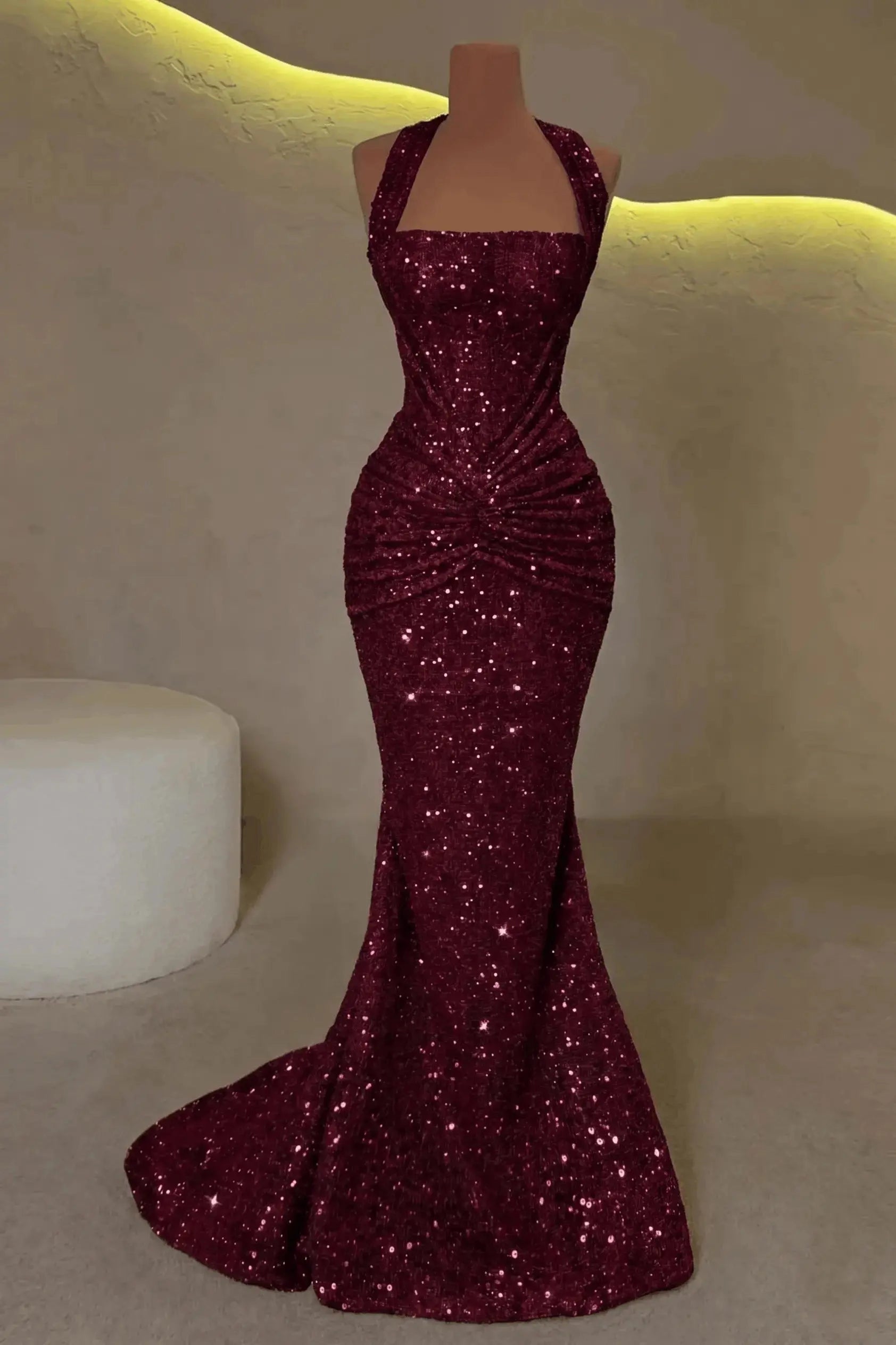 Glamorous Mermaid Halter Sleeveless Lace‑Up Back Long Prom Dress
