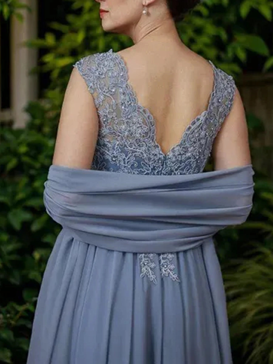Flowy A‑Line V Neck Sleeveless V‑Back Floor‑Length Mother Of The Bride Dress