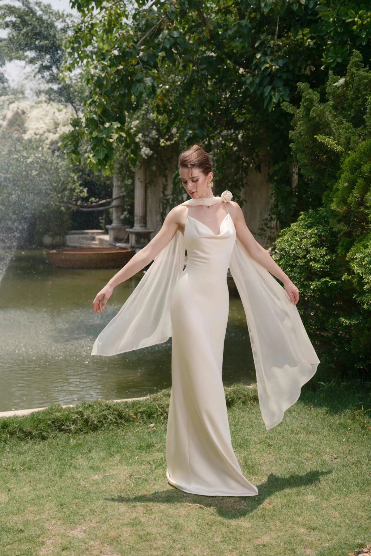 Elegant Sheath One‑Shoulder Sleeveless Cross‑Back Floor‑Length Wedding Dress