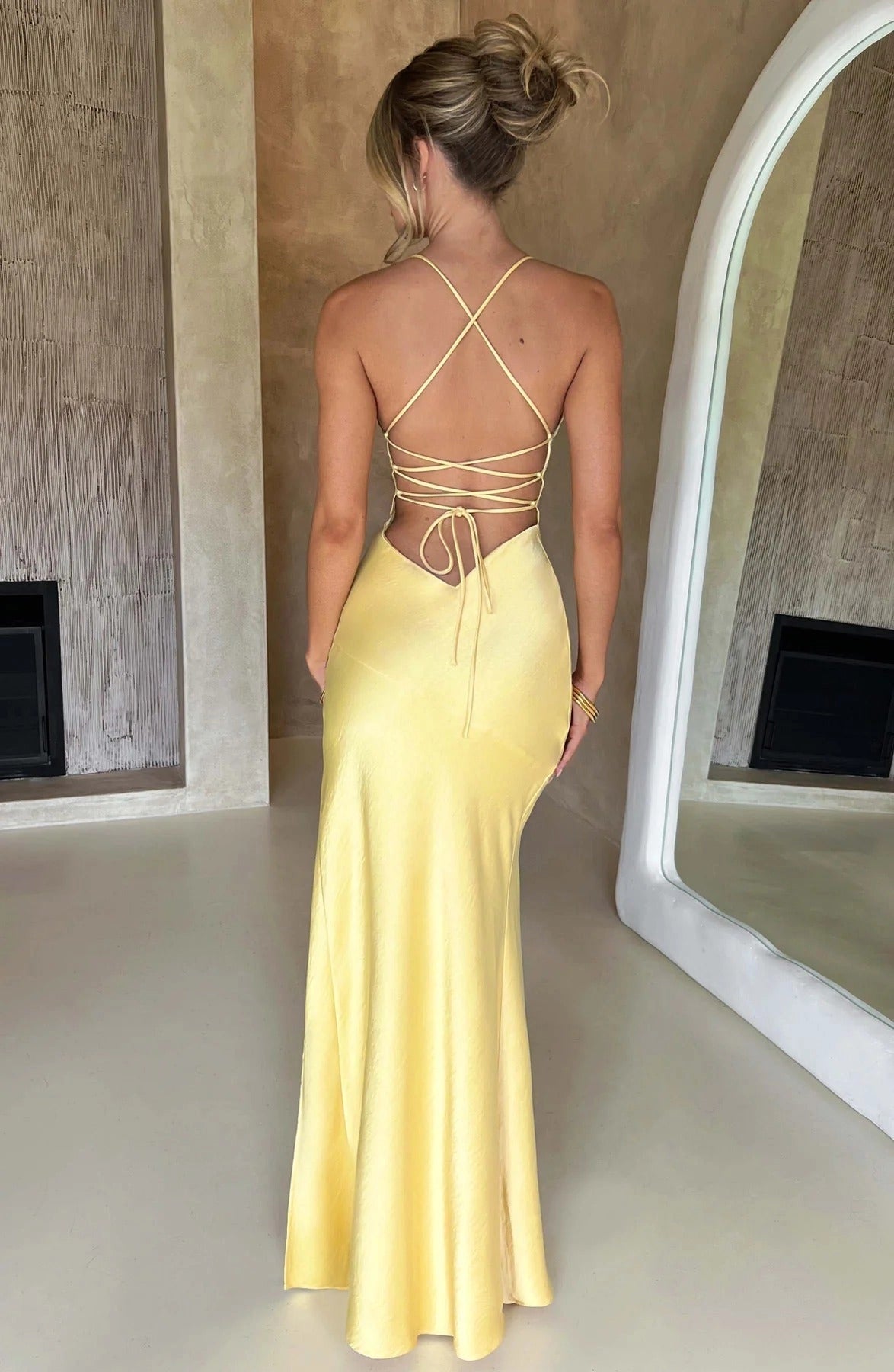 Sexy Mermaid Spaghetti‑Strap Sleeveless Lace‑Up‑Back Long Prom Dress