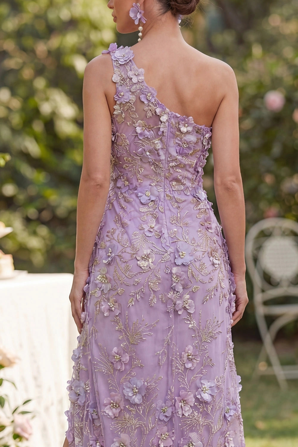 Fitted Mermaid One Shoulder Open Back Slit Floral Maxi Wedding Guest Dress