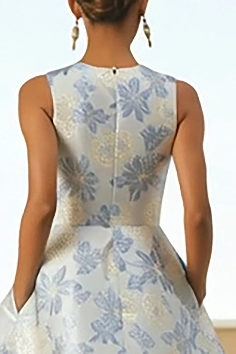 Floral A-line Crew Neck Zipper Back Midi Wedding Guest Dress