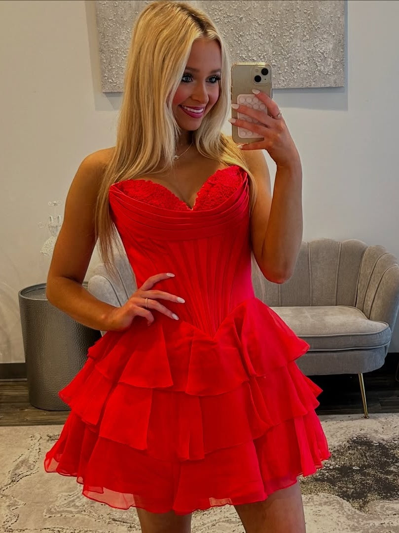 A Line Sweetheart Yellow Corset Homecoming Dress with Appliques Ruffles