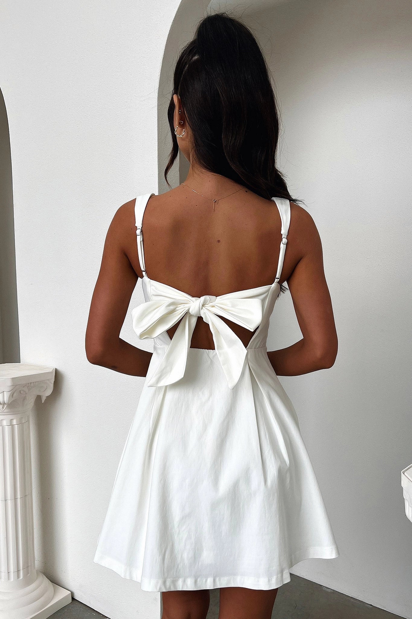 Vedress white mini dress adjustable straps open back big bow detail homecoming party