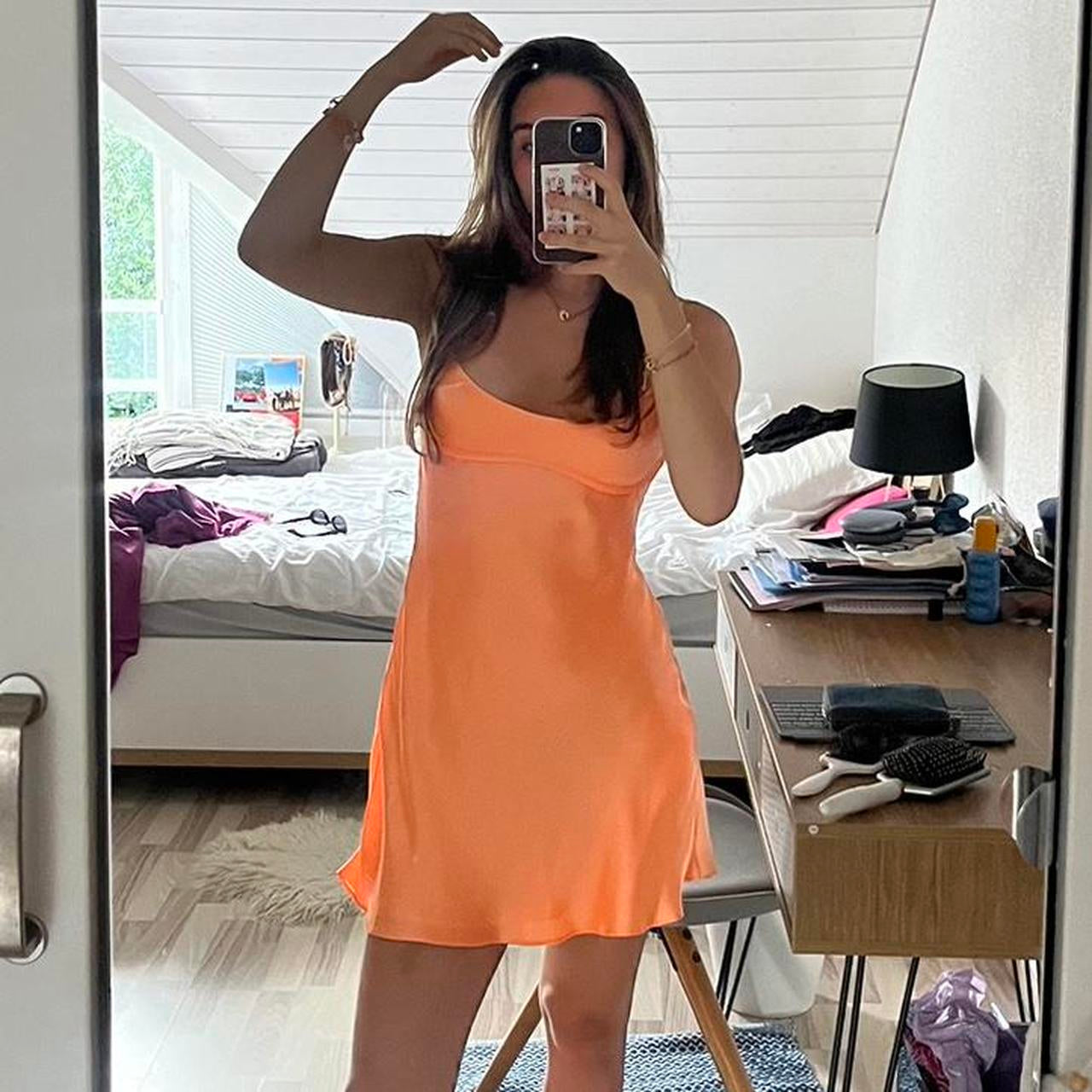 Glossy slip square thin strap cutout back mini party dress