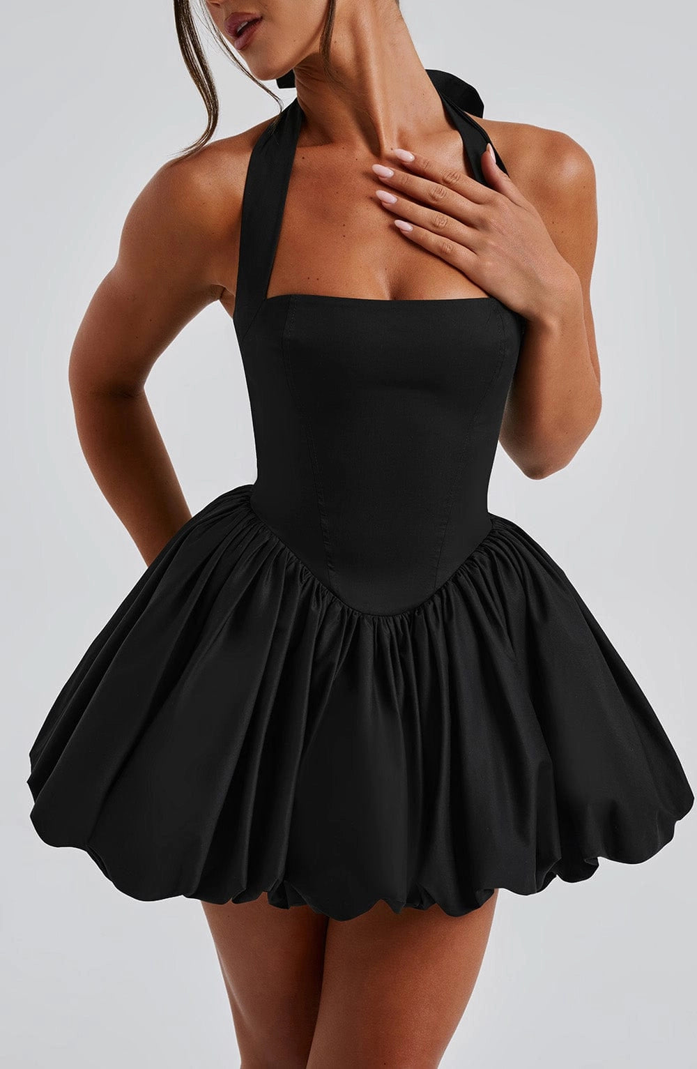 Vintage Bubble Halter Sleeveless Tie Back Mini Homecoming Dress