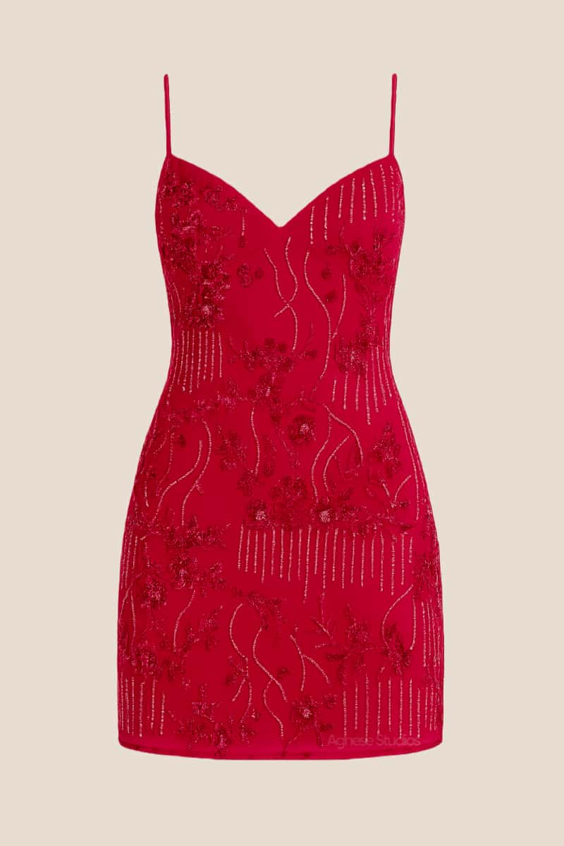 Charming A‑Line Spaghetti Strap V‑Neck Crisscross Back Short Homecoming Dress