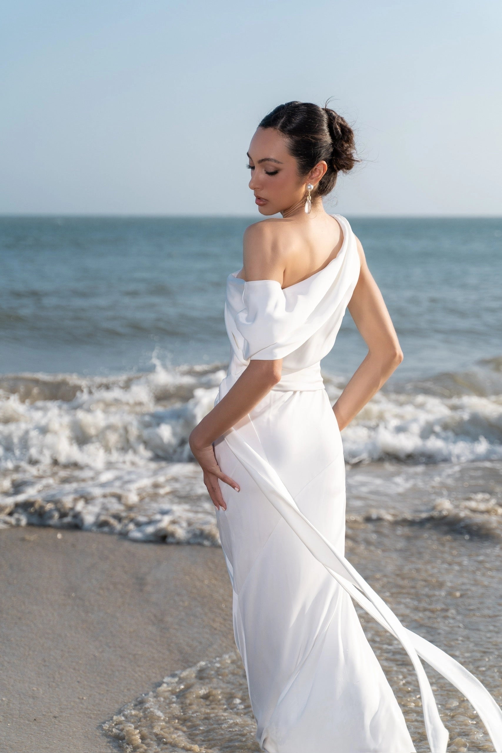 Chic Sheath One‑Shoulder Asymmetrical Open Back Floor‑Length Wedding Dress