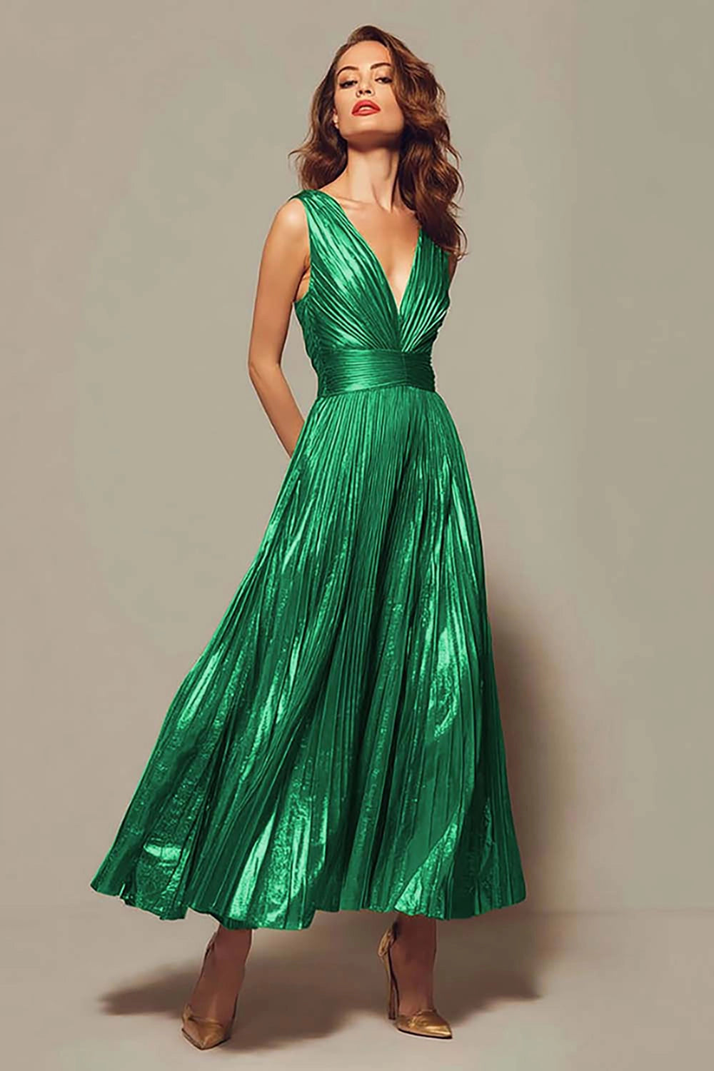 Elegant A‑Line V‑Neck Sleeveless V‑Back Floor‑Length Bridesmaid Prom Dress
