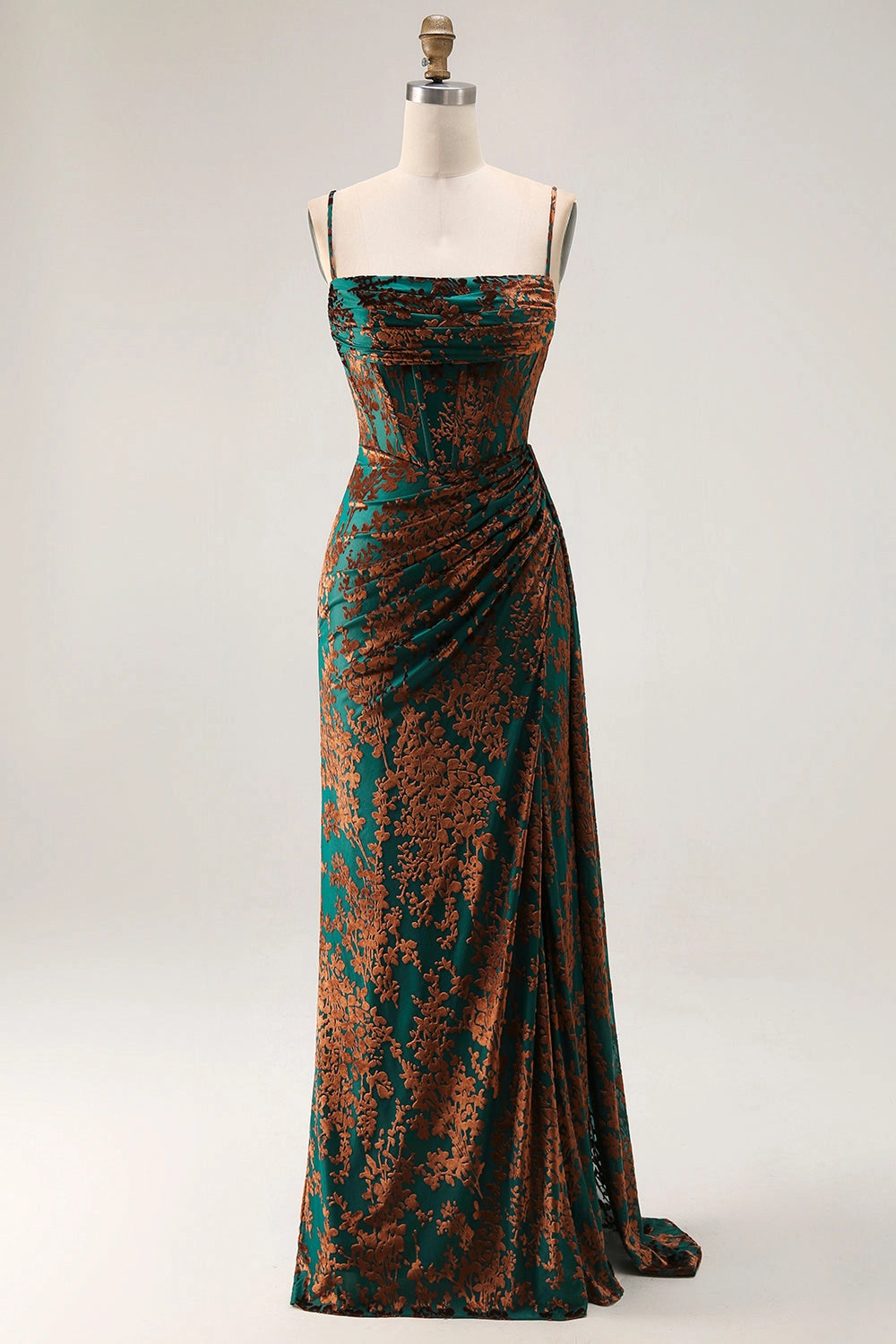 Vintage Midi Straight Neck Strap Zip Back Slit Maxi Wedding Guest Dress