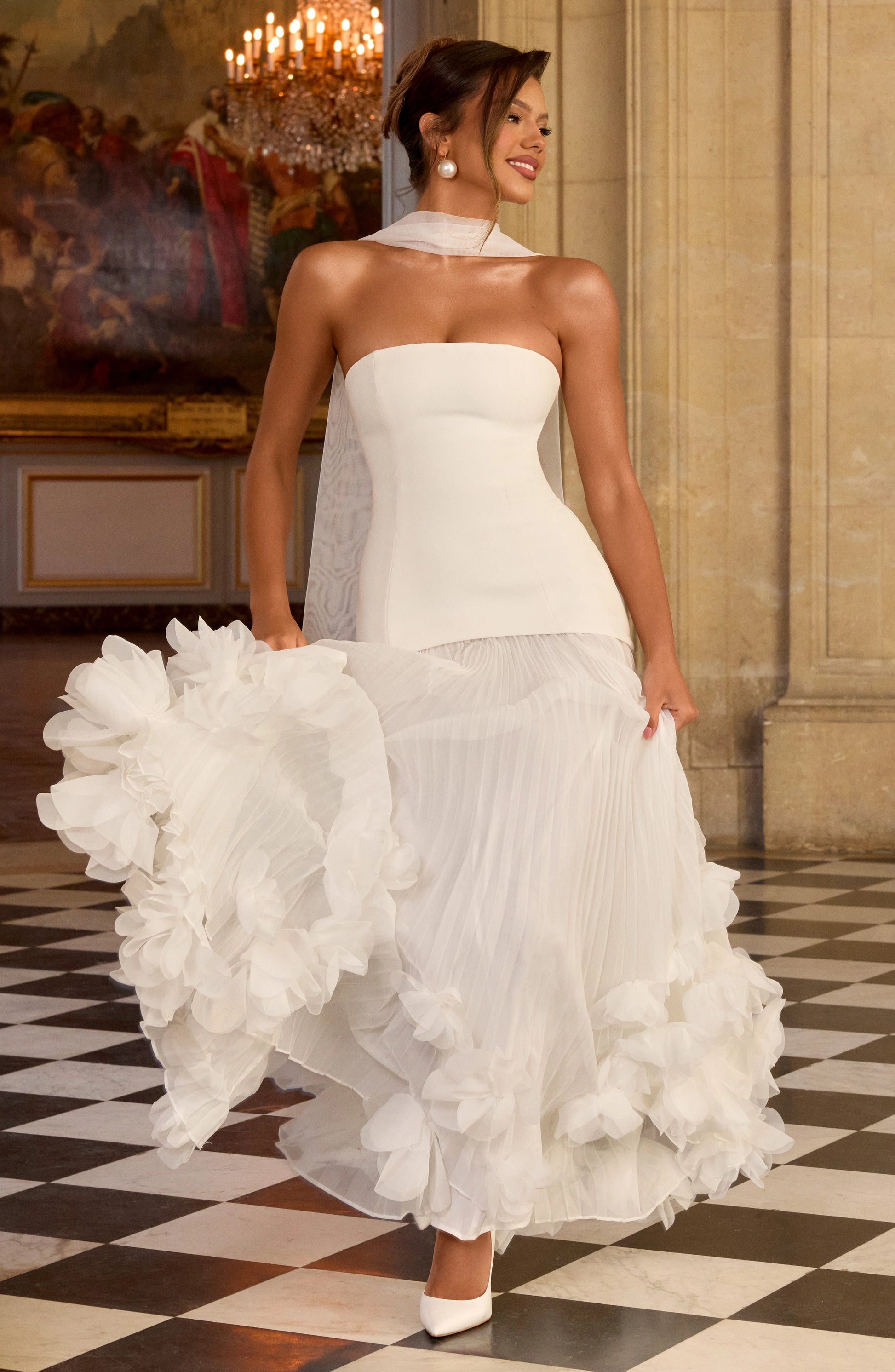 Slim Sheath Strapless Sleeveless Lace Up Back Floor Length Wedding Dress