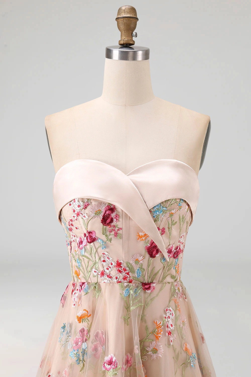 Floral High Low Strapless Zipper Back Maxi Wedding Guest Dress