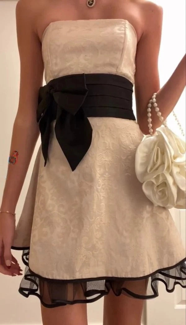 A-Line Strapless Sleeveless Back Zip Bow Short Homecoming Dress