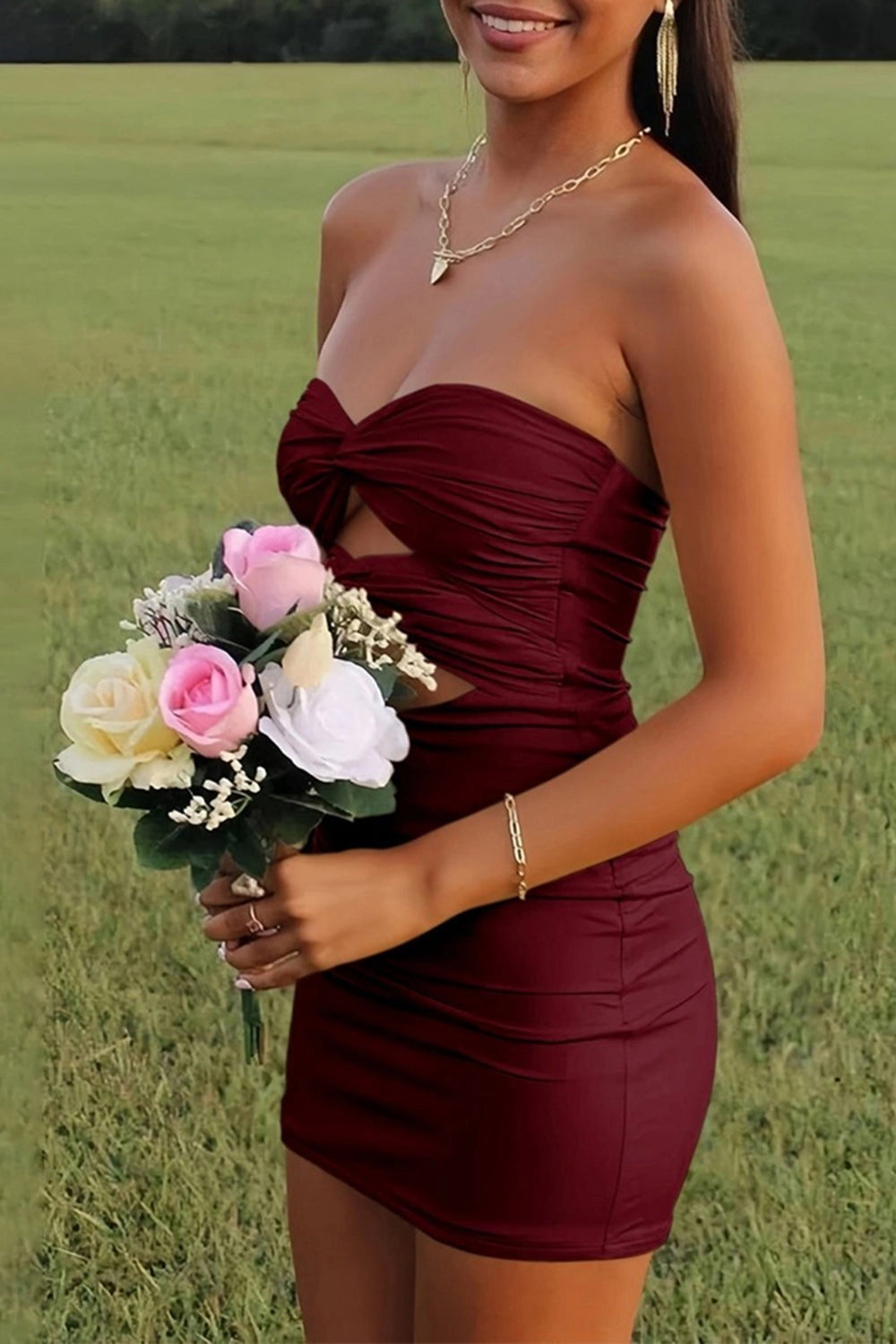 Bodycon Sweetheart Cutout Ruched Mini Party Dress Short Homecoming Dress