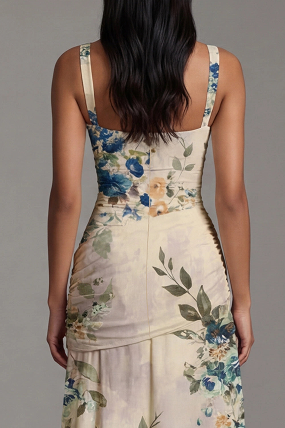 Printed Slip Square Neck Sleeveless Zip Back Maxi Wedding Guest Dress