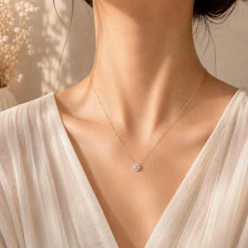 Gold-Tone Round Solitaire Pendant Necklace