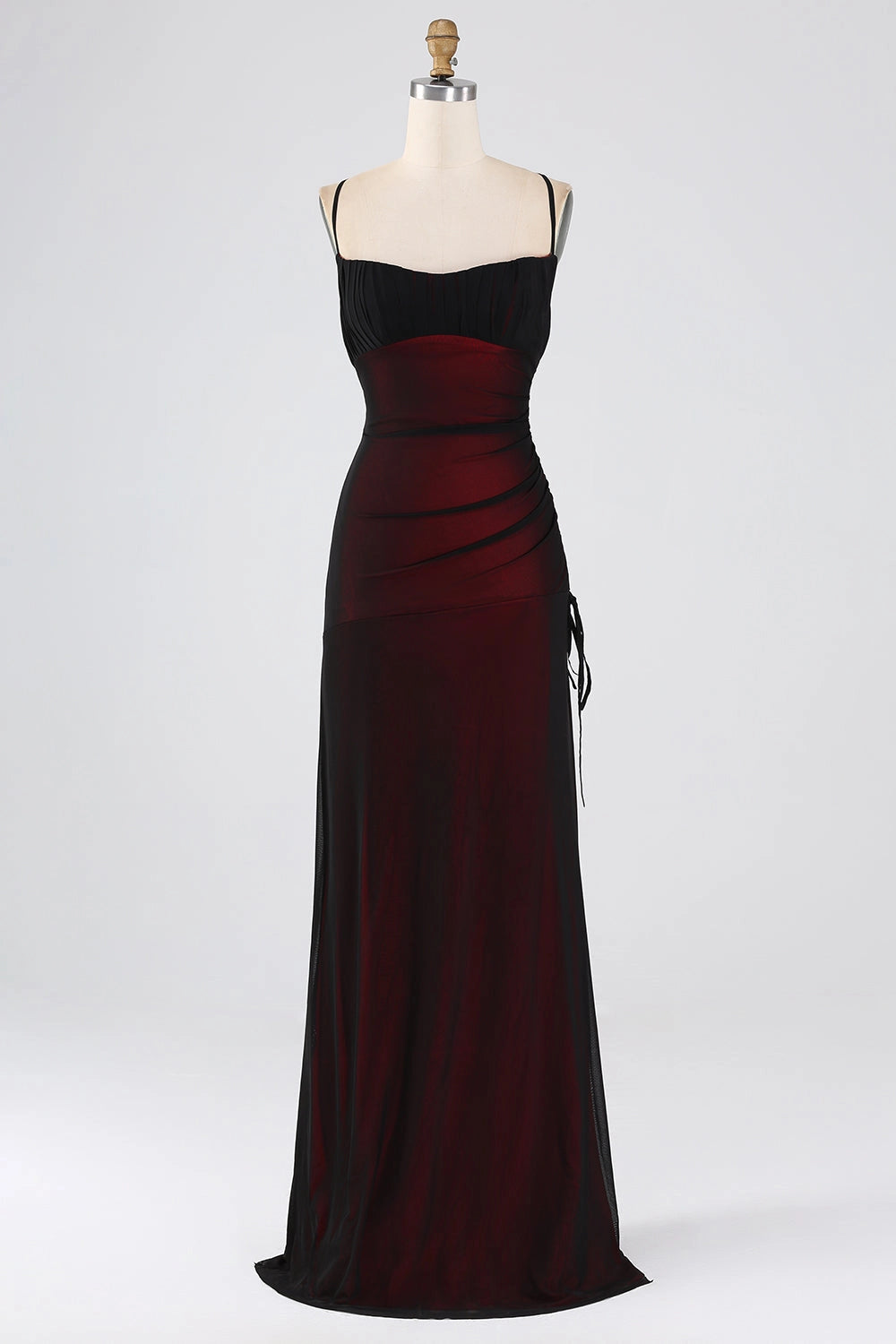 Sheath Spaghetti Straps Lace-Up Back Slit Long Wedding Guest Dress