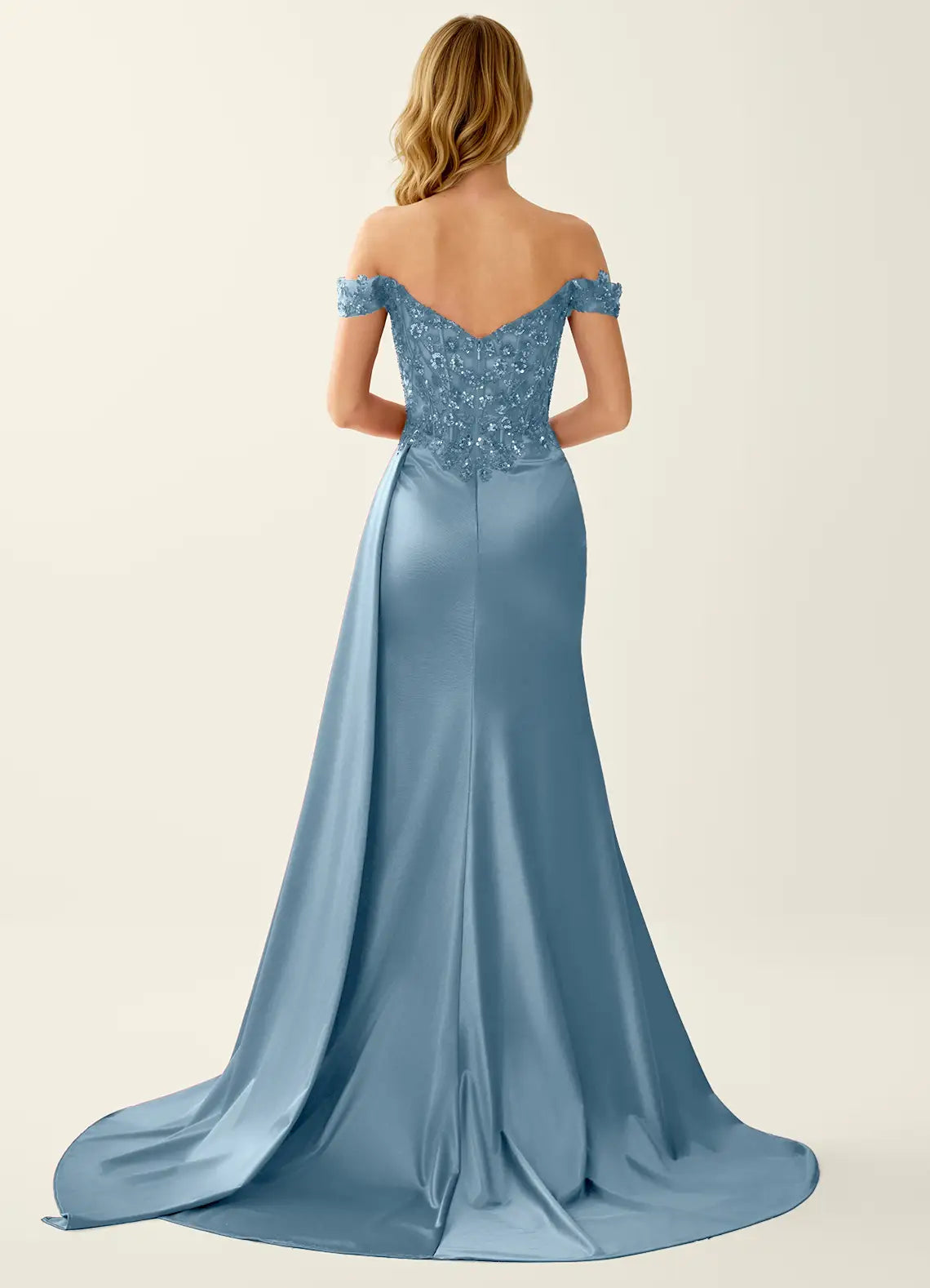 Glamorous Mermaid Sweetheart Off Shoulder Lace Satin Floor Length Prom Dress