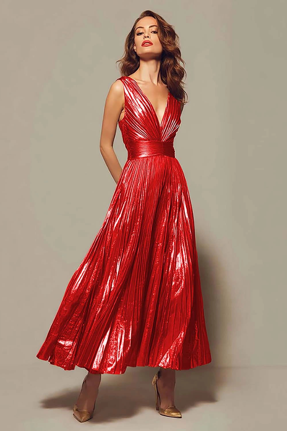 Elegant A‑Line V‑Neck Sleeveless V‑Back Floor‑Length Bridesmaid Prom Dress