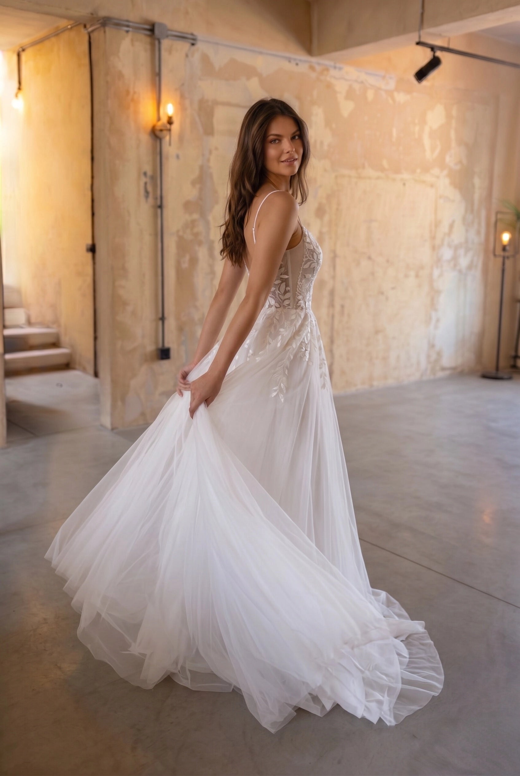 Airy A line Square Sleeveless Low Back Floor Length Elopement Wedding Dress