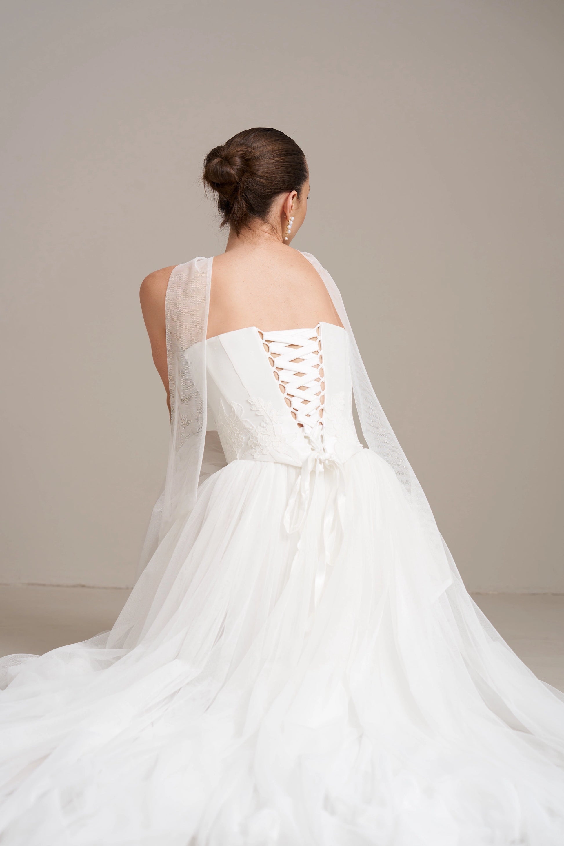 Romantic A-line Strapless Neck Ribbon Corset Back Floor-length Wedding Dress