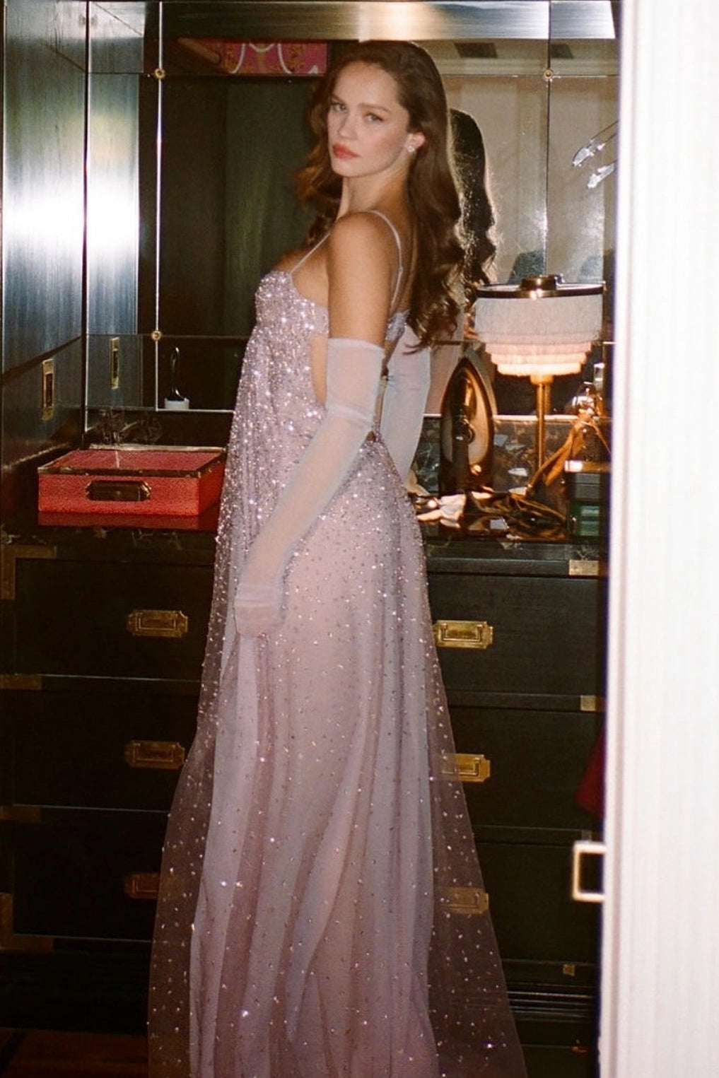 Dusty Pink A-line Sweetheart Spaghetti Strap Low Back Long Evening Dress