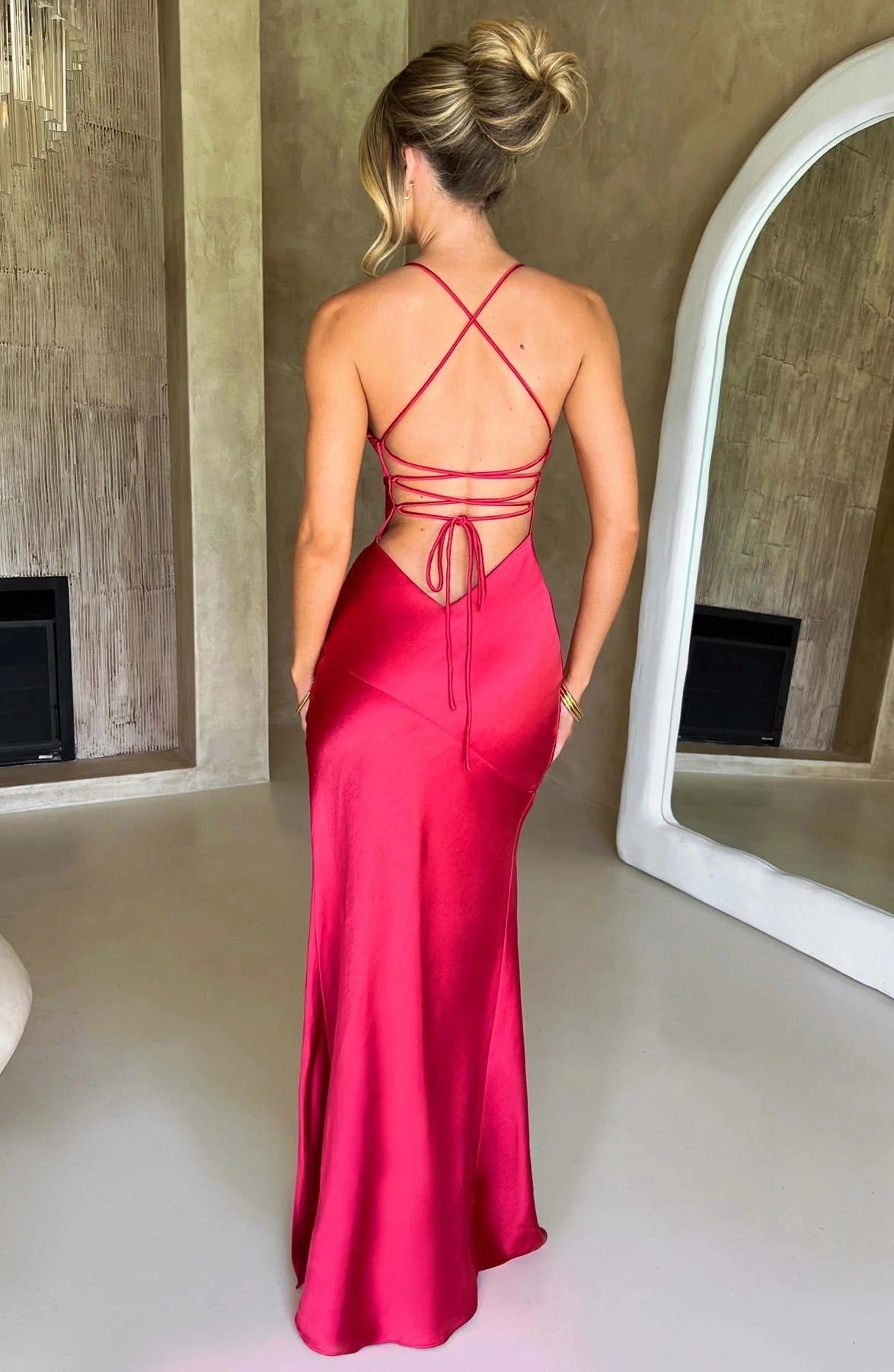 Sexy Mermaid Spaghetti‑Strap Sleeveless Lace‑Up‑Back Long Prom Dress