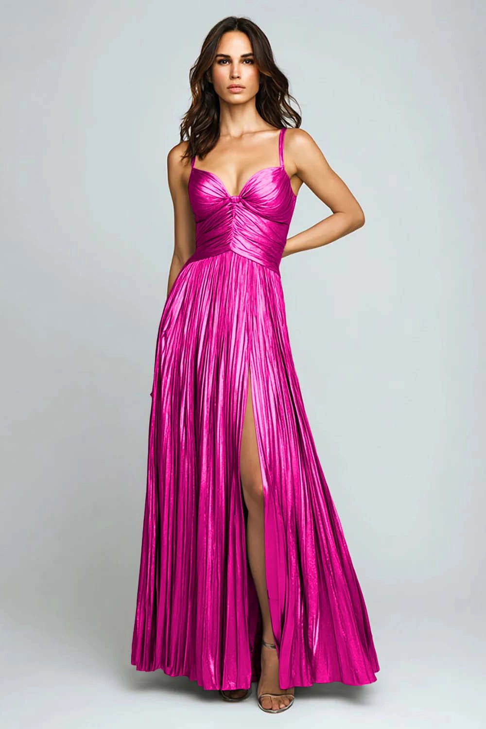 Elegant A‑Line Sweetheart Spaghetti‑Strap V‑Back High‑Slit Prom Evening Dress