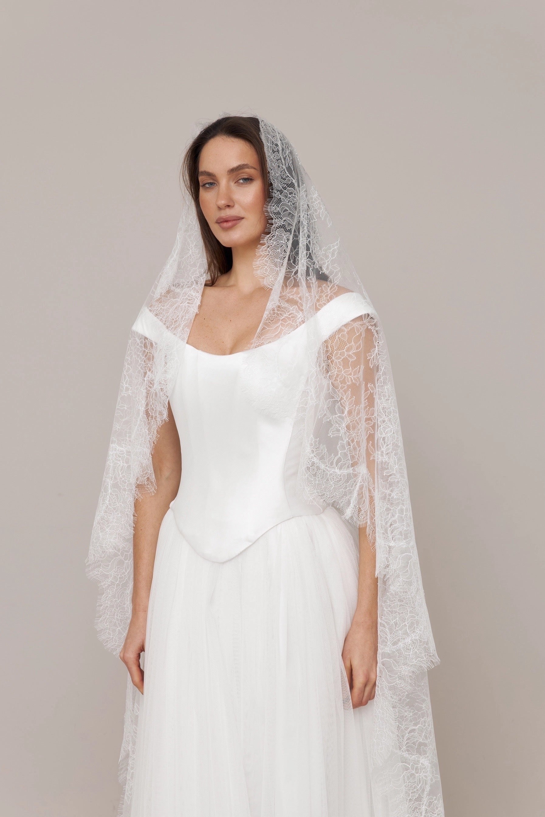 Minimalist A-line Off-shoulder Cap Sleeve Corset Back Floor-length Wedding Dress