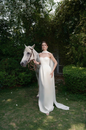 Chic Sheath Sweetheart Cape Sleeves Open Back Floor Length Wedding Gown