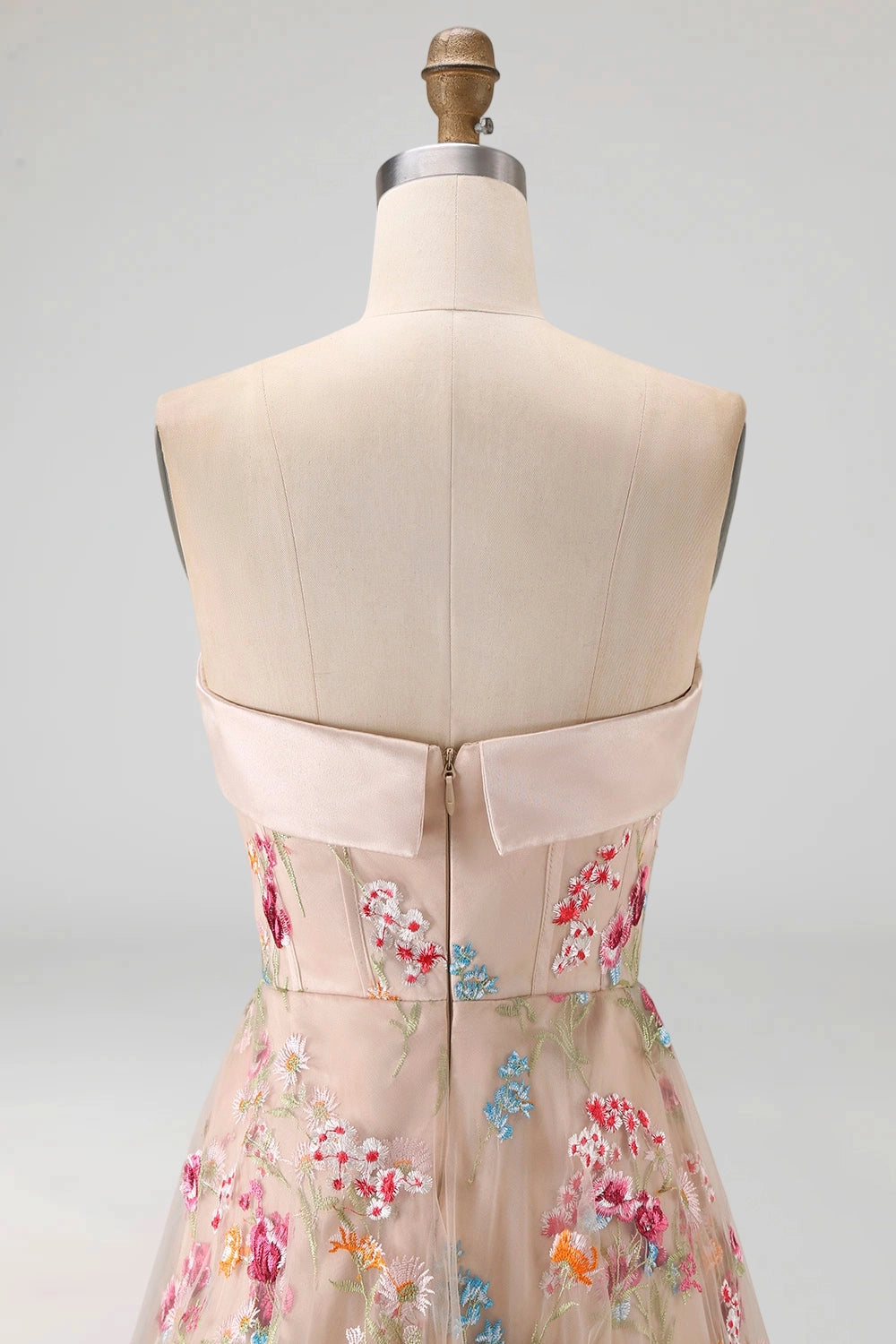 Floral High Low Strapless Zipper Back Maxi Wedding Guest Dress