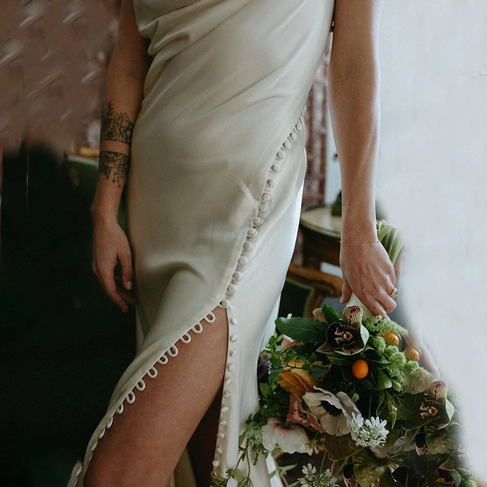 Luxury Mermaid Cowl Sleeveless Lace Up Back Maxi Wedding Bridesmaid Dress